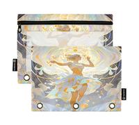 Nexawaveo Art Nouveau Girl Pastel 2Pack Pencil Pouch Set for 3 Ring Binder Smooth Zipper with Clear PVC Window Pencil Case for School Supplies