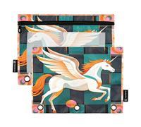 Nexawaveo Artdeco Pegasus Geometric 2Pack Pencil Pouch Set for 3 Ring Binder Smooth Zipper with Clear PVC Window Pencil Case for School Supplies