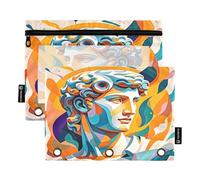 Nexawaveo Artdeco Portrait Orange 2Pack Pencil Pouch Set for 3 Ring Binder Smooth Zipper with Clear PVC Window Pencil Case for School Supplies