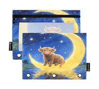 Nexawaveo Artistic Ox Moon 2Pack Pencil Pouch Set for 3 Ring Binder Smooth Zipper with Clear PVC Window Pencil Case for School Supplies