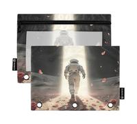 Nexawaveo Astronaut Space Rose 2Pack Pencil Pouch Set for 3 Ring Binder Smooth Zipper with Clear PVC Window Pencil Case for School Supplies