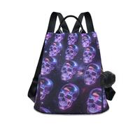 Nexawaveo Backpack Purse for Women Anti Theft Back Zipper Pocket, Neon Cosmic Skull, M, Anti-theft Travel Backpack
