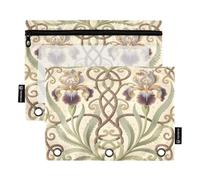 Nexawaveo Blue and Purple Iris Flower 2Pack Pencil Pouch Set for 3 Ring Binder Smooth Zipper with Clear PVC Window Pencil Case for School Supplies