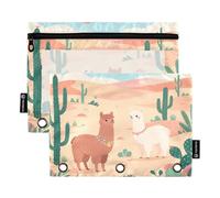 Nexawaveo Cartoon Llama Desert Cute 2Pack Pencil Pouch Set for 3 Ring Binder Smooth Zipper with Clear PVC Window Pencil Case for School Supplies