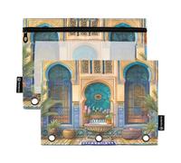 Nexawaveo Cartoon Moroccan Style Architecture 2Pack Pencil Pouch Set for 3 Ring Binder Smooth Zipper with Clear PVC Window Pencil Case for School Supplies