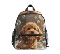 Nexawaveo Cartoon Toddler Backpack Kids Preschool Daypack Kindergarten Backpacks with Name Tag for Boys Girls, Puppy With Bubbles Brown, S, Daypack Backpacks