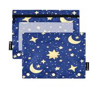 Nexawaveo Celestial Motifs Navy 2Pack Pencil Pouch Set for 3 Ring Binder Smooth Zipper with Clear PVC Window Pencil Case for School Supplies