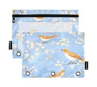 Nexawaveo Chibi Birds Skyblue 2Pack Pencil Pouch Set for 3 Ring Binder Smooth Zipper with Clear PVC Window Pencil Case for School Supplies