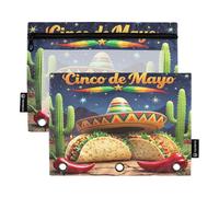 Nexawaveo Cinco De Mayo Tacos in Desert 2Pack Pencil Pouch Set for 3 Ring Binder Smooth Zipper with Clear PVC Window Pencil Case for School Supplies
