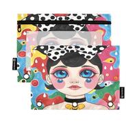 Nexawaveo Clown Girl Whimsy 2Pack Pencil Pouch Set for 3 Ring Binder Smooth Zipper with Clear PVC Window Pencil Case for School Supplies