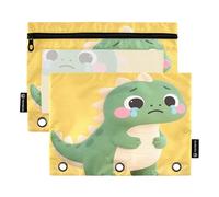 Nexawaveo Cute Crying Dinosaur Yellow 2Pack Pencil Pouch Set for 3 Ring Binder Smooth Zipper with Clear PVC Window Pencil Case for School Supplies