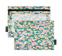 Nexawaveo Daisies Dark Green 2Pack Pencil Pouch Set for 3 Ring Binder Smooth Zipper with Clear PVC Window Pencil Case for School Supplies