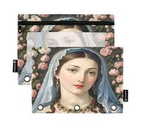 Nexawaveo Dark Angel Golden Moon 2Pack Pencil Pouch Set for 3 Ring Binder Smooth Zipper with Clear PVC Window Pencil Case for School Supplies