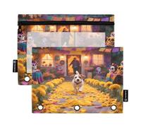 Nexawaveo Dog Day Of The Dead 2Pack Pencil Pouch Set for 3 Ring Binder Smooth Zipper with Clear PVC Window Pencil Case for School Supplies