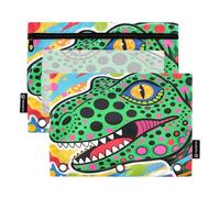 Nexawaveo Dot Art Dinosaur Green 2Pack Pencil Pouch Set for 3 Ring Binder Smooth Zipper with Clear PVC Window Pencil Case for School Supplies