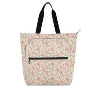 Nexawaveo Elegant Modernist Motif Waterproof Work Tote Bag 13-14 Inch Laptop Tote with Zipper Pockets, Dainty Blossom Vine Beige, One Size