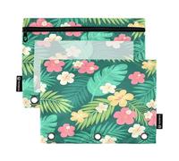 Nexawaveo Exotic Flowers Green 2Pack Pencil Pouch Set for 3 Ring Binder Smooth Zipper with Clear PVC Window Pencil Case for School Supplies