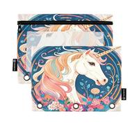 Nexawaveo Fantasy Unicorns Blue 2Pack Pencil Pouch Set for 3 Ring Binder Smooth Zipper with Clear PVC Window Pencil Case for School Supplies