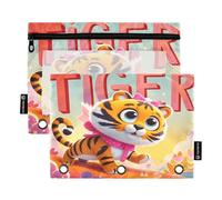 Nexawaveo Festive Tigers Multicolor 2Pack Pencil Pouch Set for 3 Ring Binder Smooth Zipper with Clear PVC Window Pencil Case for School Supplies