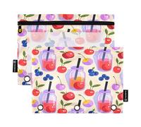 Nexawaveo Fruity Jar Pattern Beige 2Pack Pencil Pouch Set for 3 Ring Binder Smooth Zipper with Clear PVC Window Pencil Case for School Supplies