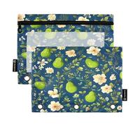 Nexawaveo Graceful Avocado Floral Navy 2Pack Pencil Pouch Set for 3 Ring Binder Smooth Zipper with Clear PVC Window Pencil Case for School Supplies