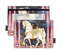 Nexawaveo Graceful Horse Black 2Pack Pencil Pouch Set for 3 Ring Binder Smooth Zipper with Clear PVC Window Pencil Case for School Supplies