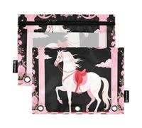 Nexawaveo Graceful Horse Black 2Pack Pencil Pouch Set for 3 Ring Binder Smooth Zipper with Clear PVC Window Pencil Case for School Supplies