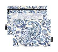 Nexawaveo Graceful Paisley Cream 2Pack Pencil Pouch Set for 3 Ring Binder Smooth Zipper with Clear PVC Window Pencil Case for School Supplies