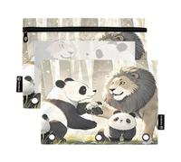 Nexawaveo Illustrative Animals Forest 2Pack Pencil Pouch Set for 3 Ring Binder Smooth Zipper with Clear PVC Window Pencil Case for School Supplies