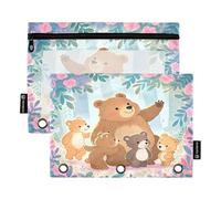 Nexawaveo Illustrative Bears Forest 2Pack Pencil Pouch Set for 3 Ring Binder Smooth Zipper with Clear PVC Window Pencil Case for School Supplies