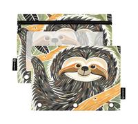 Nexawaveo Illustrative Sloth Green 2Pack Pencil Pouch Set for 3 Ring Binder Smooth Zipper with Clear PVC Window Pencil Case for School Supplies
