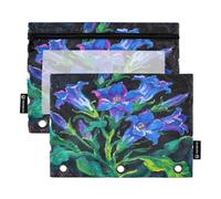 Nexawaveo Iris in Royal Blue 2Pack Pencil Pouch Set for 3 Ring Binder Smooth Zipper with Clear PVC Window Pencil Case for School Supplies