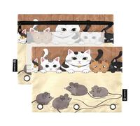 Nexawaveo Kittens and Mice 2Pack Pencil Pouch Set for 3 Ring Binder Smooth Zipper with Clear PVC Window Pencil Case for School Supplies