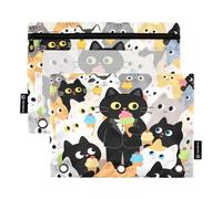 Nexawaveo Kittens with Ice Cream 2Pack Pencil Pouch Set for 3 Ring Binder Smooth Zipper with Clear PVC Window Pencil Case for School Supplies