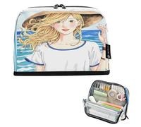 Nexawaveo Large Capacity Pencil Case Organizer 8.3x5.9in Blonde Girl by Sea Pen Pouch for School Office Travel