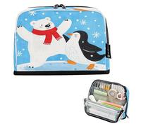Nexawaveo Large Capacity Pencil Case Organizer 8.3x5.9in Blue Animals Snow Pen Pouch for School Office Travel