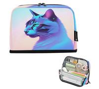 Nexawaveo Large Capacity Pencil Case Organizer 8.3x5.9in Blue Hued Cat Pen Pouch for School Office Travel