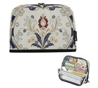 Nexawaveo Large Capacity Pencil Case Organizer 8.3x5.9in Botanical Design Navy and Gold Pen Pouch for School Office Travel