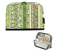 Nexawaveo Large Capacity Pencil Case Organizer 8.3x5.9in Botanical Stripes Green Beige Pen Pouch for School Office Travel