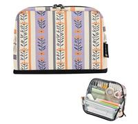 Nexawaveo Large Capacity Pencil Case Organizer 8.3x5.9in Botanical Stripes Purple Pen Pouch for School Office Travel