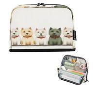 Nexawaveo Large Capacity Pencil Case Organizer 8.3x5.9in Cartoon Dogs Lineup White Pen Pouch for School Office Travel