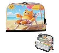 Nexawaveo Large Capacity Pencil Case Organizer 8.3x5.9in Cartoon Orange Cat with Beer Pen Pouch for School Office Travel