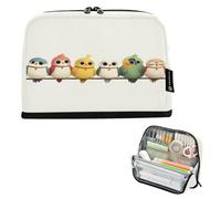 Nexawaveo Large Capacity Pencil Case Organizer 8.3x5.9in Charming Birds Lineup White Pen Pouch for School Office Travel