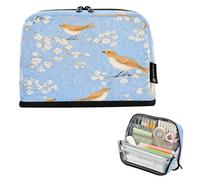 Nexawaveo Large Capacity Pencil Case Organizer 8.3x5.9in Chibi Birds Skyblue Pen Pouch for School Office Travel