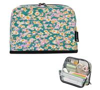 Nexawaveo Large Capacity Pencil Case Organizer 8.3x5.9in Daisies Dark Green Pen Pouch for School Office Travel