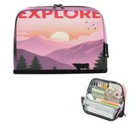 Nexawaveo Large Capacity Pencil Case Organizer 8.3x5.9in Dramatic Bull Sunset Pen Pouch for School Office Travel