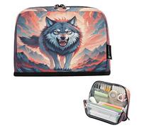 Nexawaveo Large Capacity Pencil Case Organizer 8.3x5.9in Dramatic Wolf Red Pen Pouch for School Office Travel