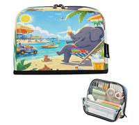 Nexawaveo Large Capacity Pencil Case Organizer 8.3x5.9in Elephant with Drink on Beach Pen Pouch for School Office Travel