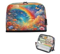 Nexawaveo Large Capacity Pencil Case Organizer 8.3x5.9in Enchanted Rainbow Flower Field Pen Pouch for School Office Travel
