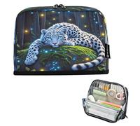 Nexawaveo Large Capacity Pencil Case Organizer 8.3x5.9in Fairy-lit Snow Leopard Pen Pouch for School Office Travel